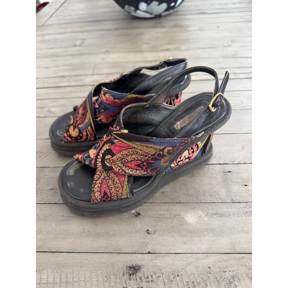DRIES VAN NOTEN Tapestry Floral Jacquard Strappy Wedge Heel Sandals Size 36.5 - Picture 5 of 8